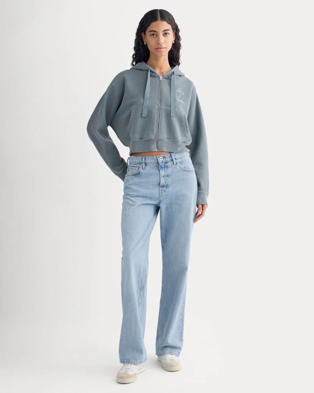 Everlane x The Laufey Foundation Cropped Full-Zip Hoodie | Vintage Indigo - Image 3