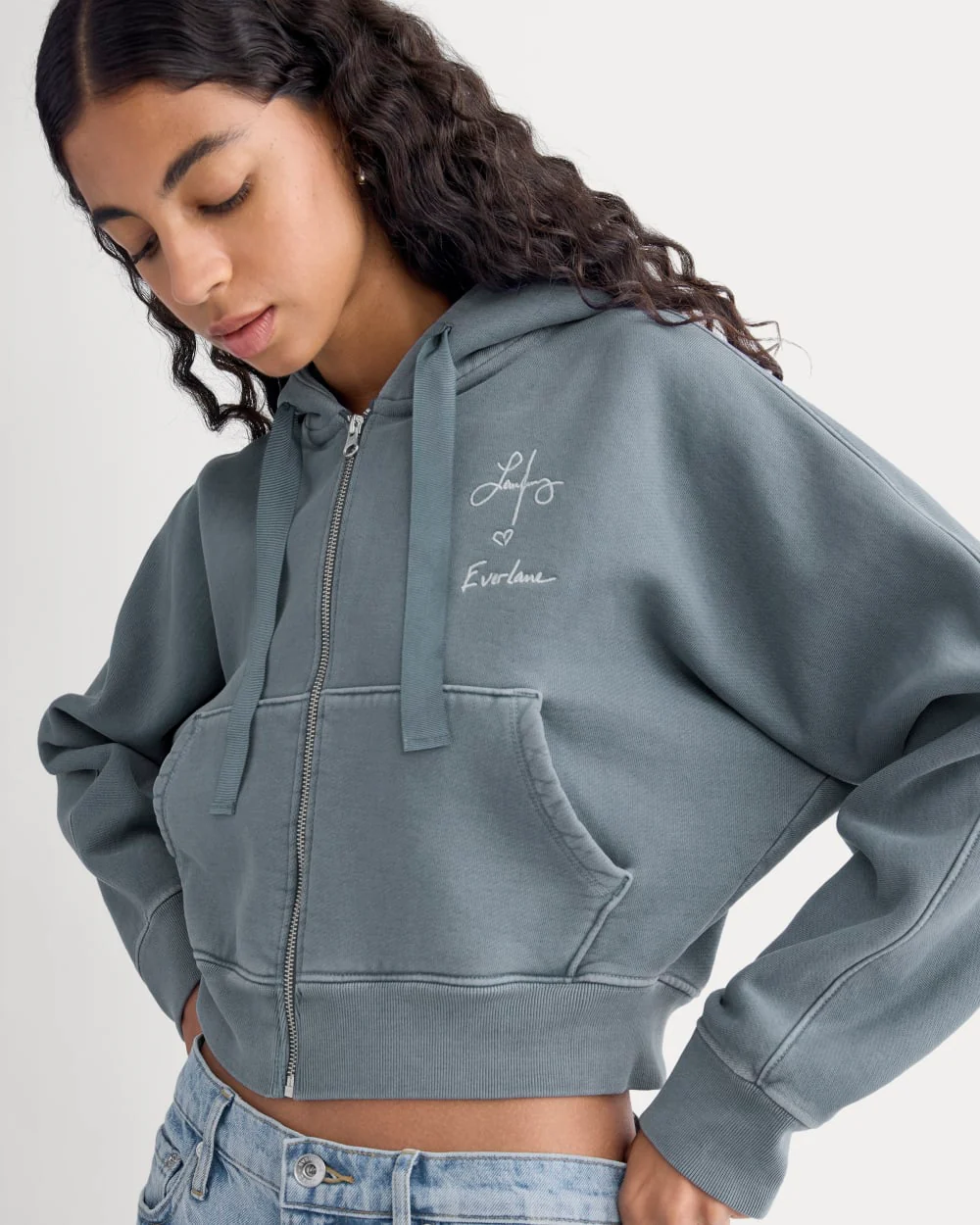 Everlane x The Laufey Foundation Cropped Full-Zip Hoodie | Vintage Indigo - Image 4