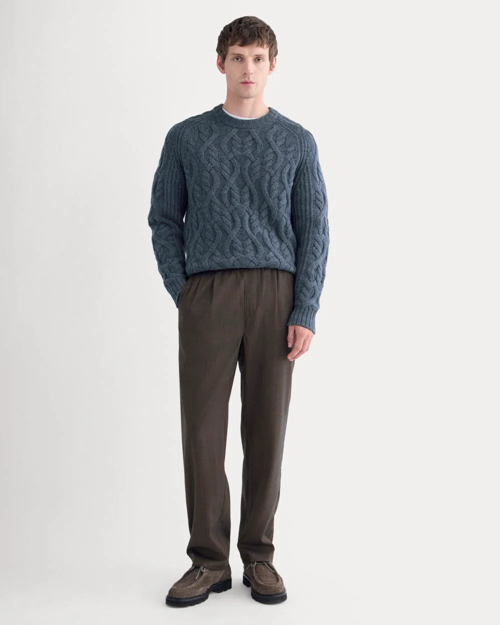 Cable Knit Crew in Luxe Merino | Heather Midnight Navy - Image 3