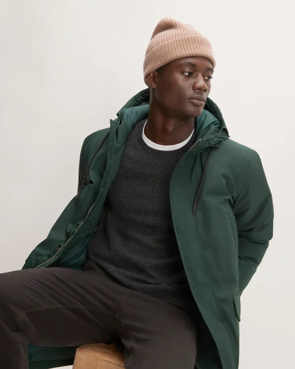 The Cashmere Fine Rib Beanie | Heathered Woodsmoke - Image 2