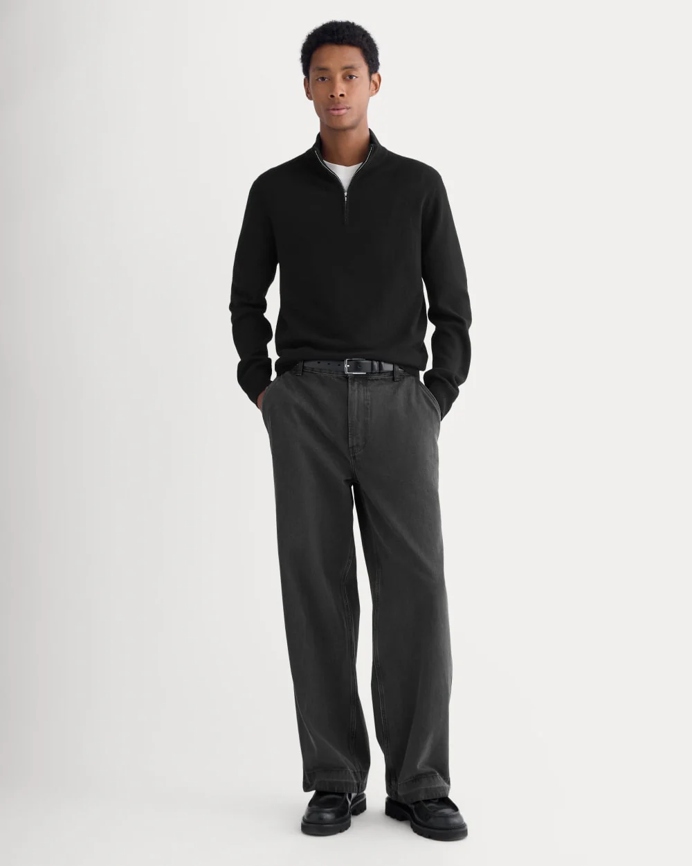 Cashmere Quarter Zip Sweater | Black - Image 3
