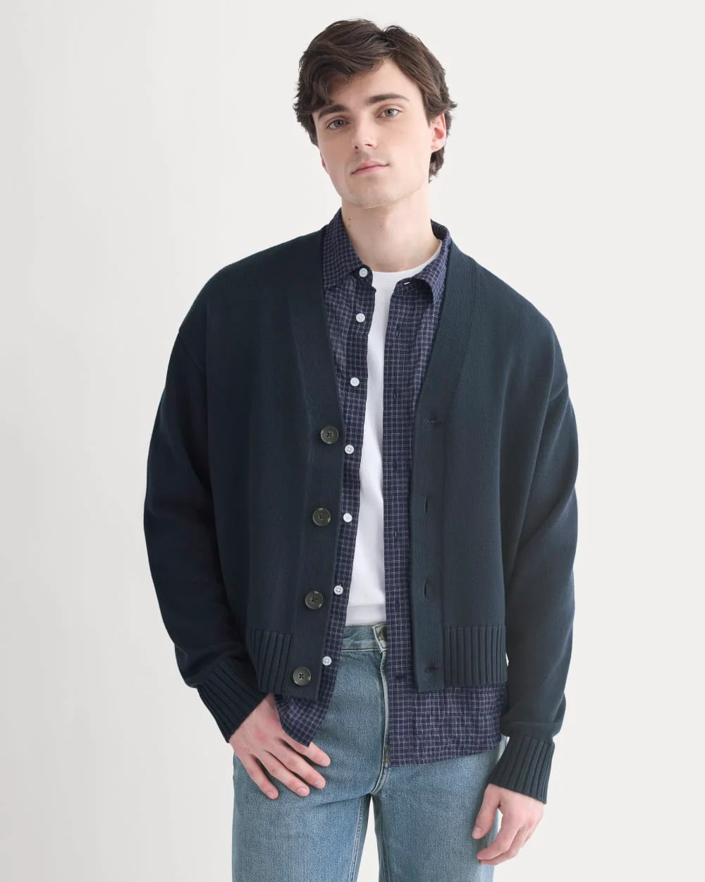 Cropped Cardigan in Everyday Cotton | Deep Navy