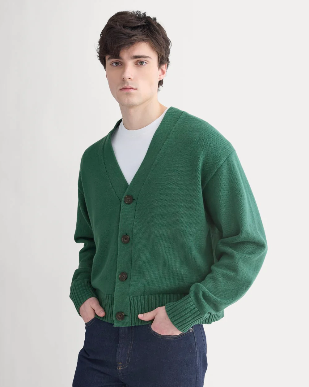 Cropped Cardigan in Everyday Cotton | Hunter Green