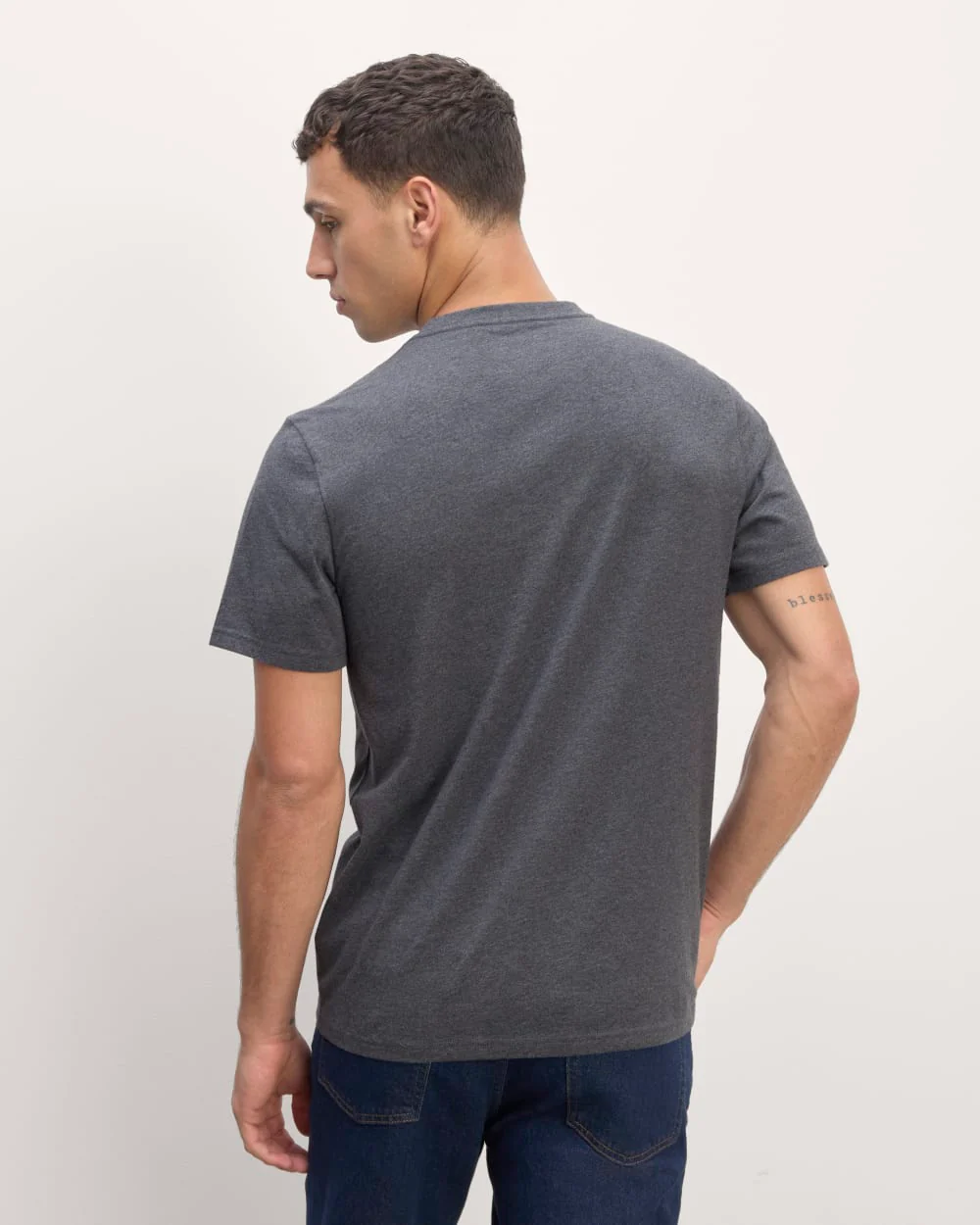 The Essential Organic V-Neck Tee | Heather Deep Navy - Image 4