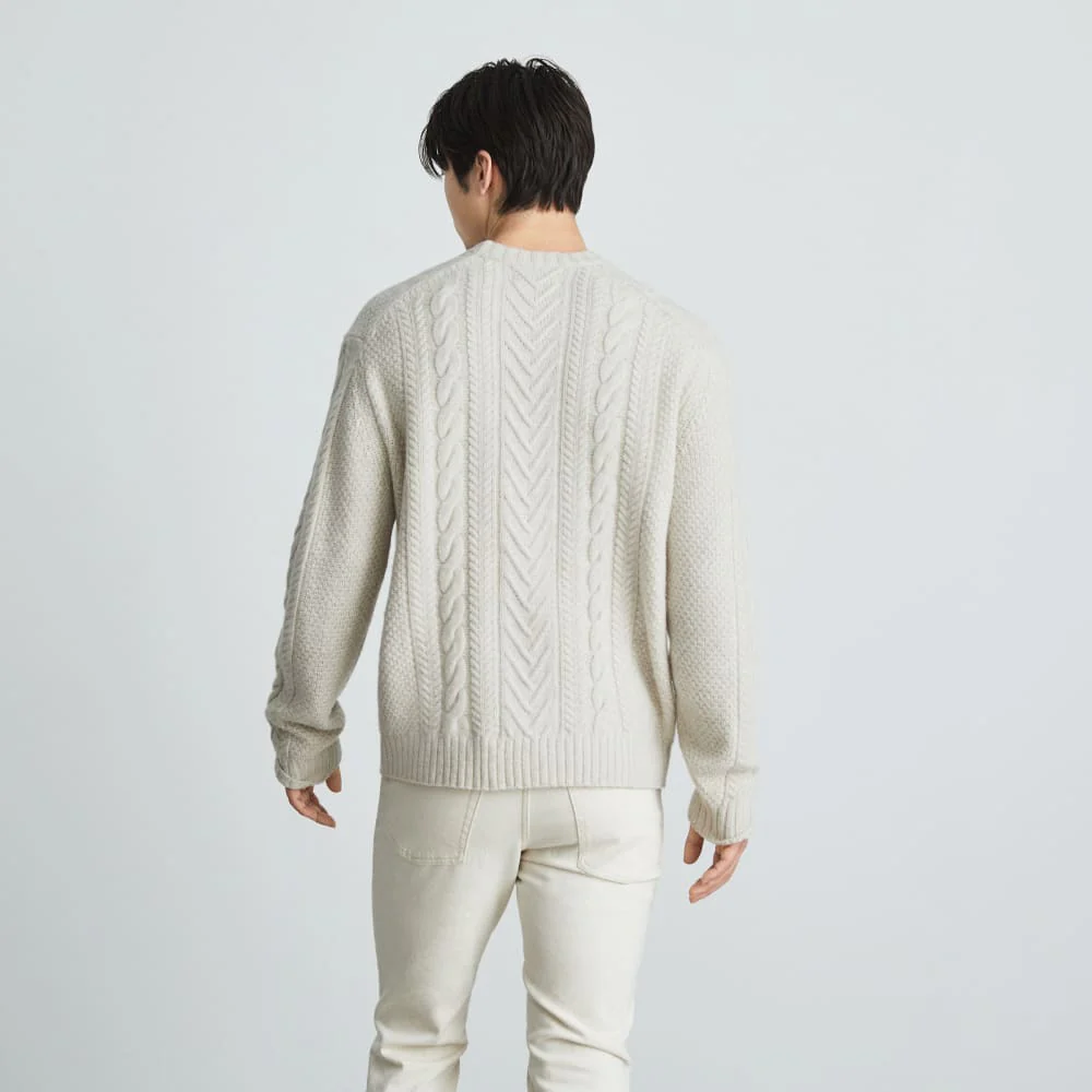 The Felted Merino Cable-Knit Crew | Heathered Oat - Image 4