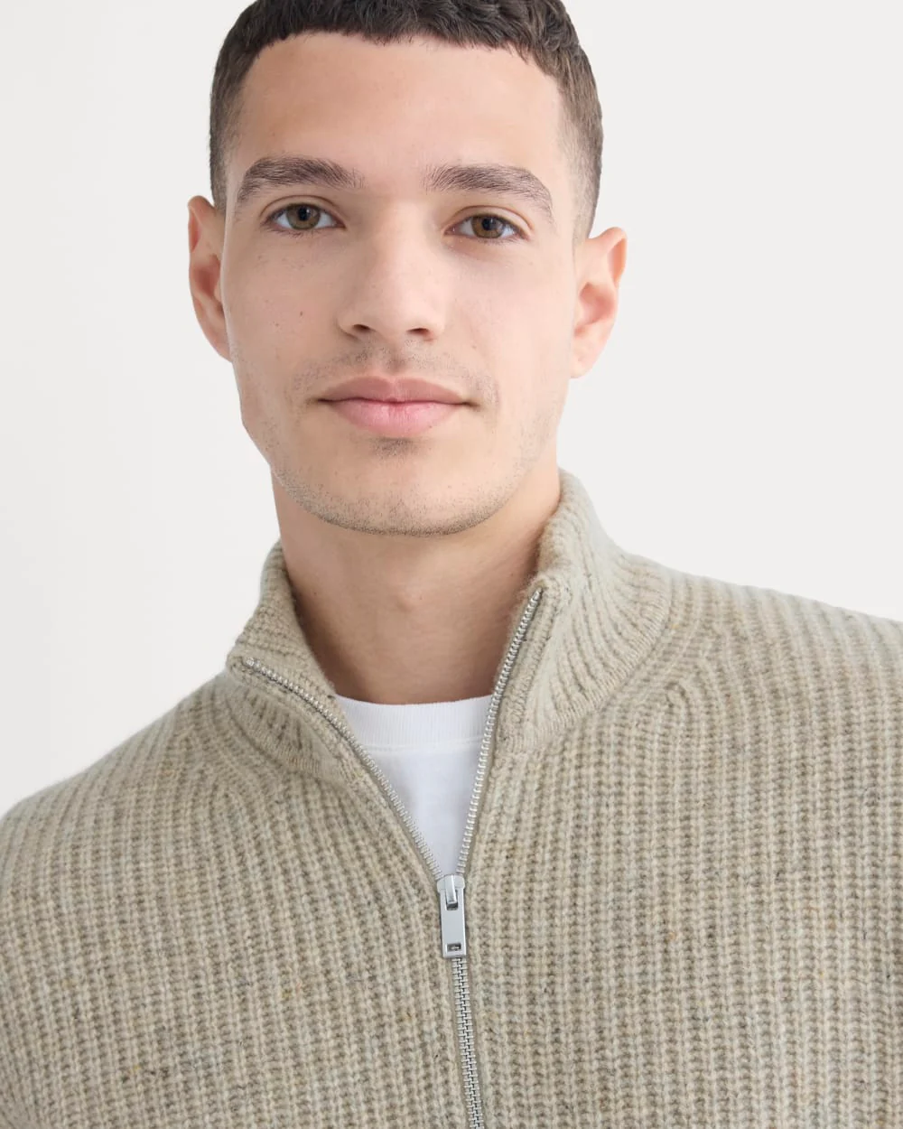 The Felted Merino Half-Zip Sweater | Heather Gravel Donegal - Image 4