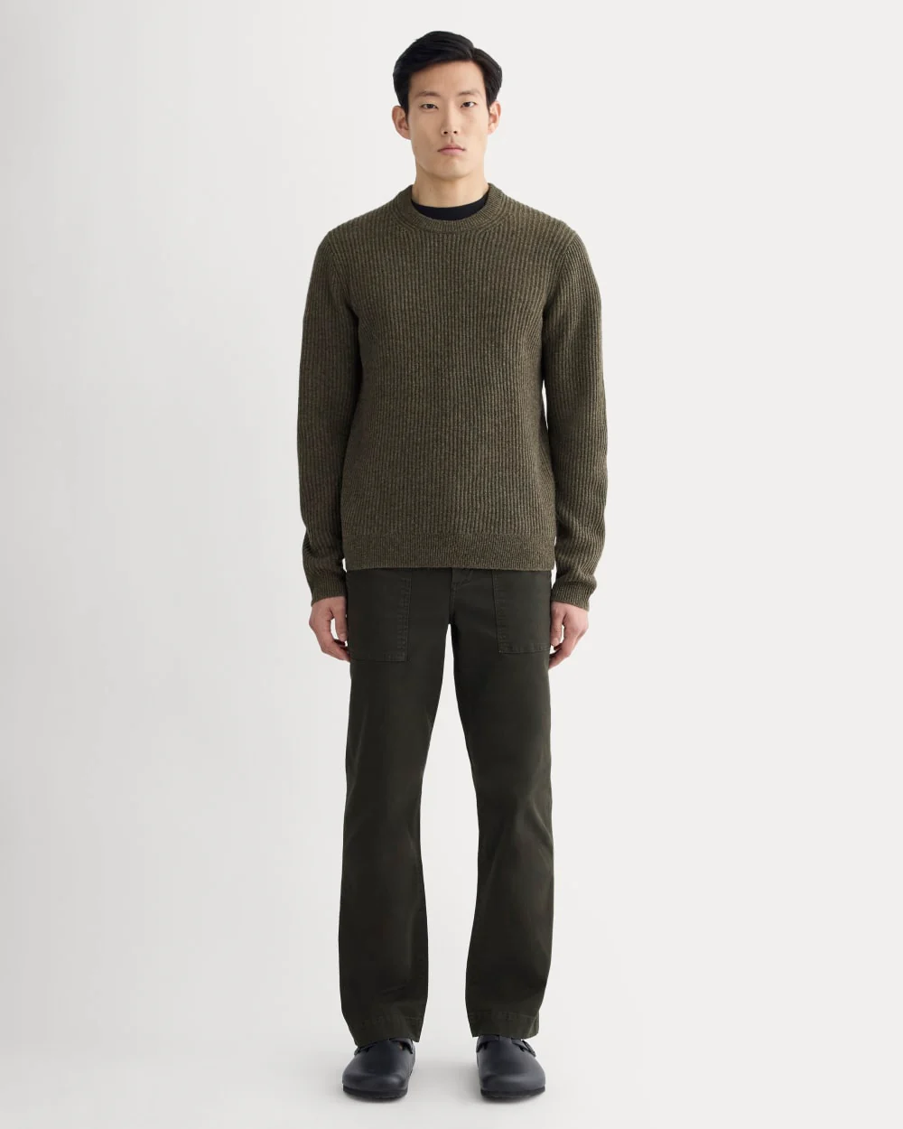 The Fisherman Crew in Wool Cashmere | Heathered Army Green - Image 3