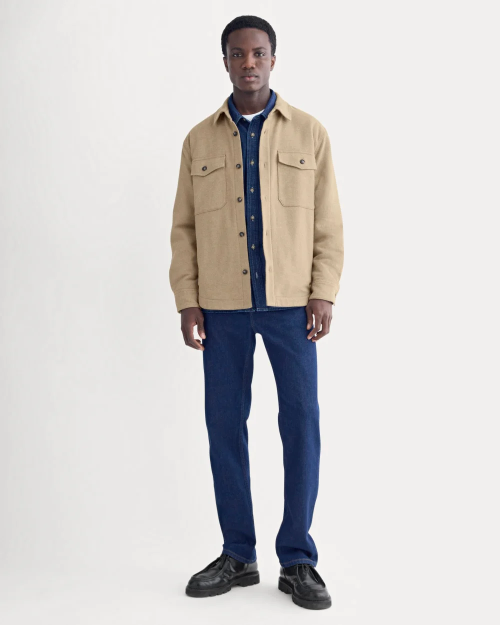 Heavyweight Waffle Twill Overshirt | Dark Heathered Camel - Image 3