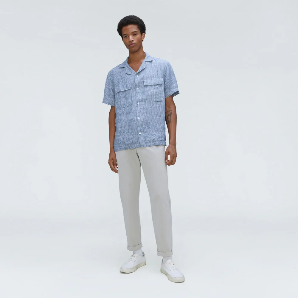 The Resort Shirt in Linen | Blue / White Pinstripe - Image 4