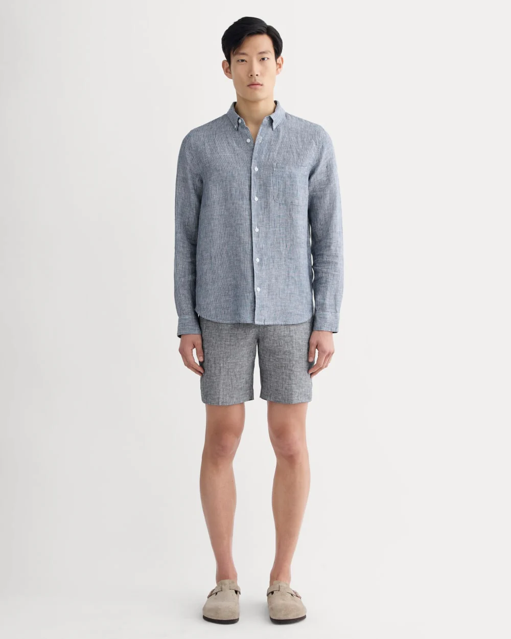 The Classic Shirt in Linen | White / Blue - Image 3
