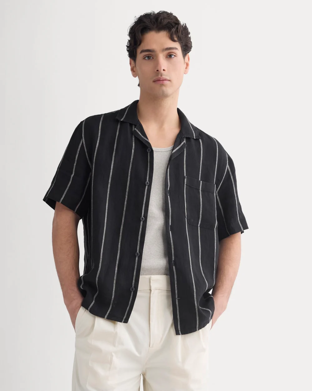 Linen Resort Shirt | Black / Bone