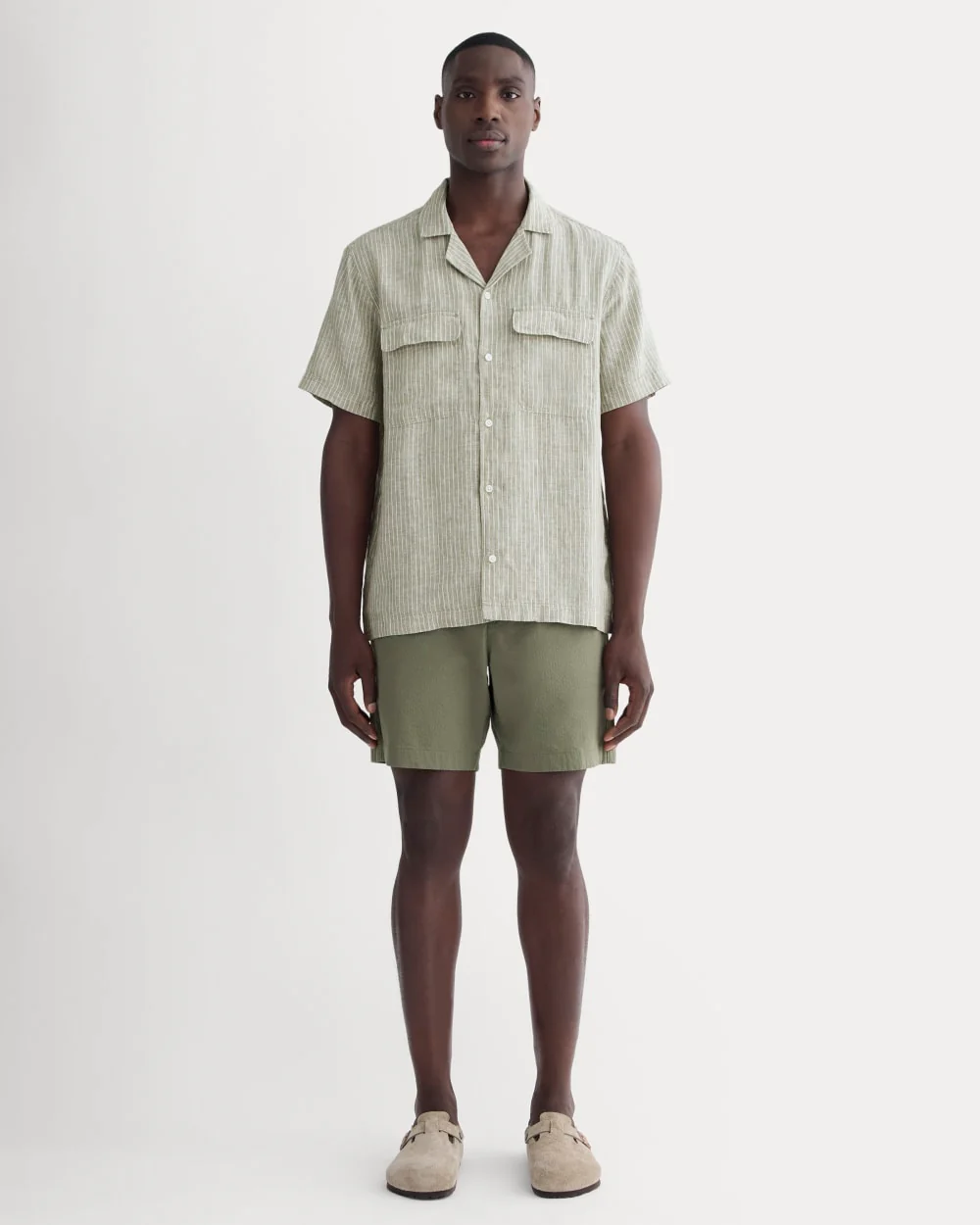 The Resort Shirt in Linen | Oil Green / White - Image 3
