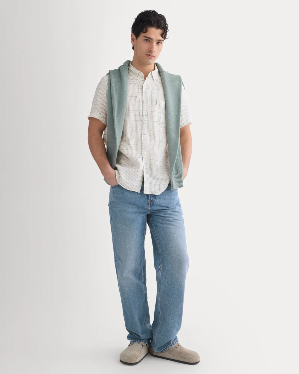 The Classic Short-Sleeve Shirt in Linen | Bone Plaid - Image 5