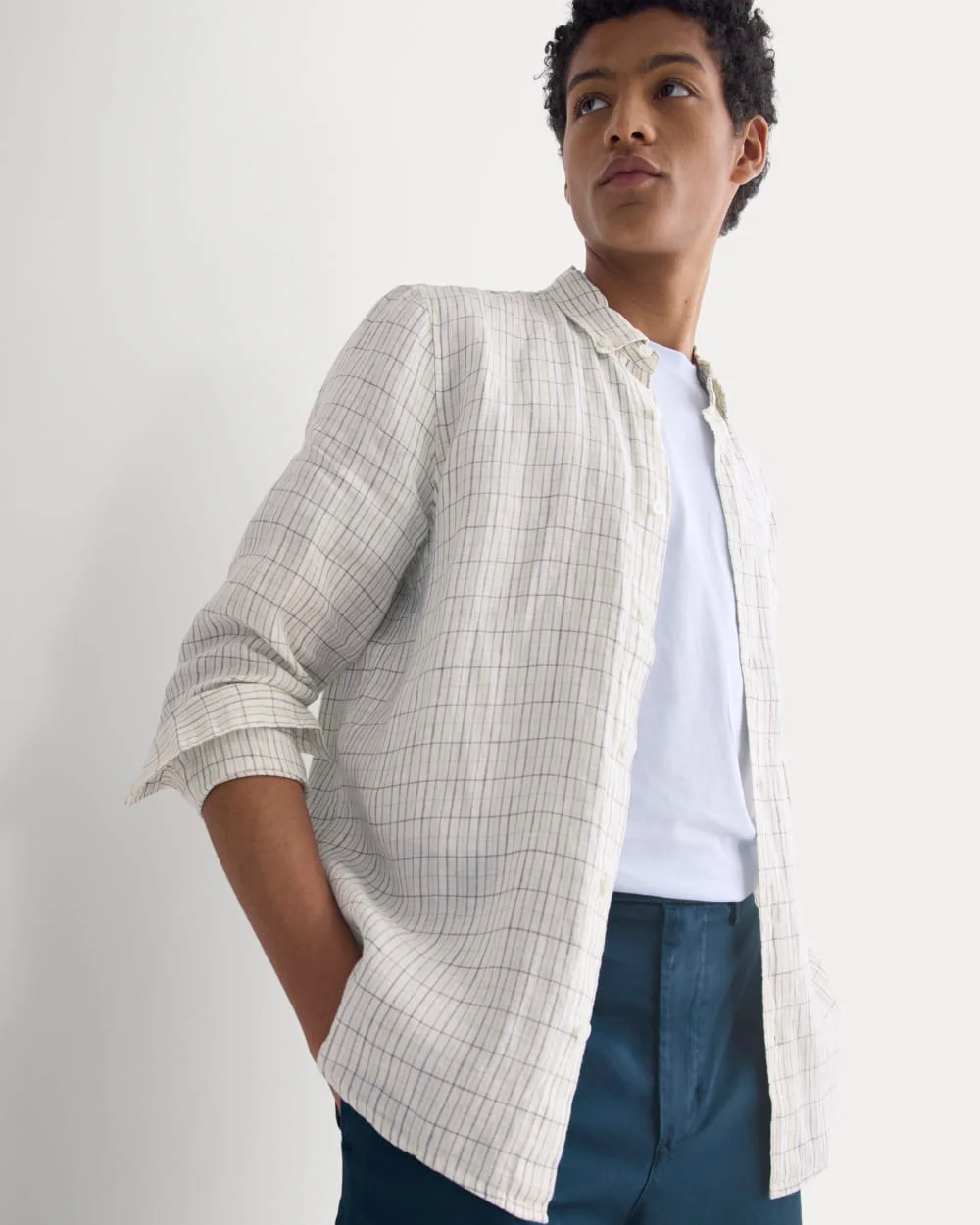 The Classic Shirt in Linen | Bone Plaid