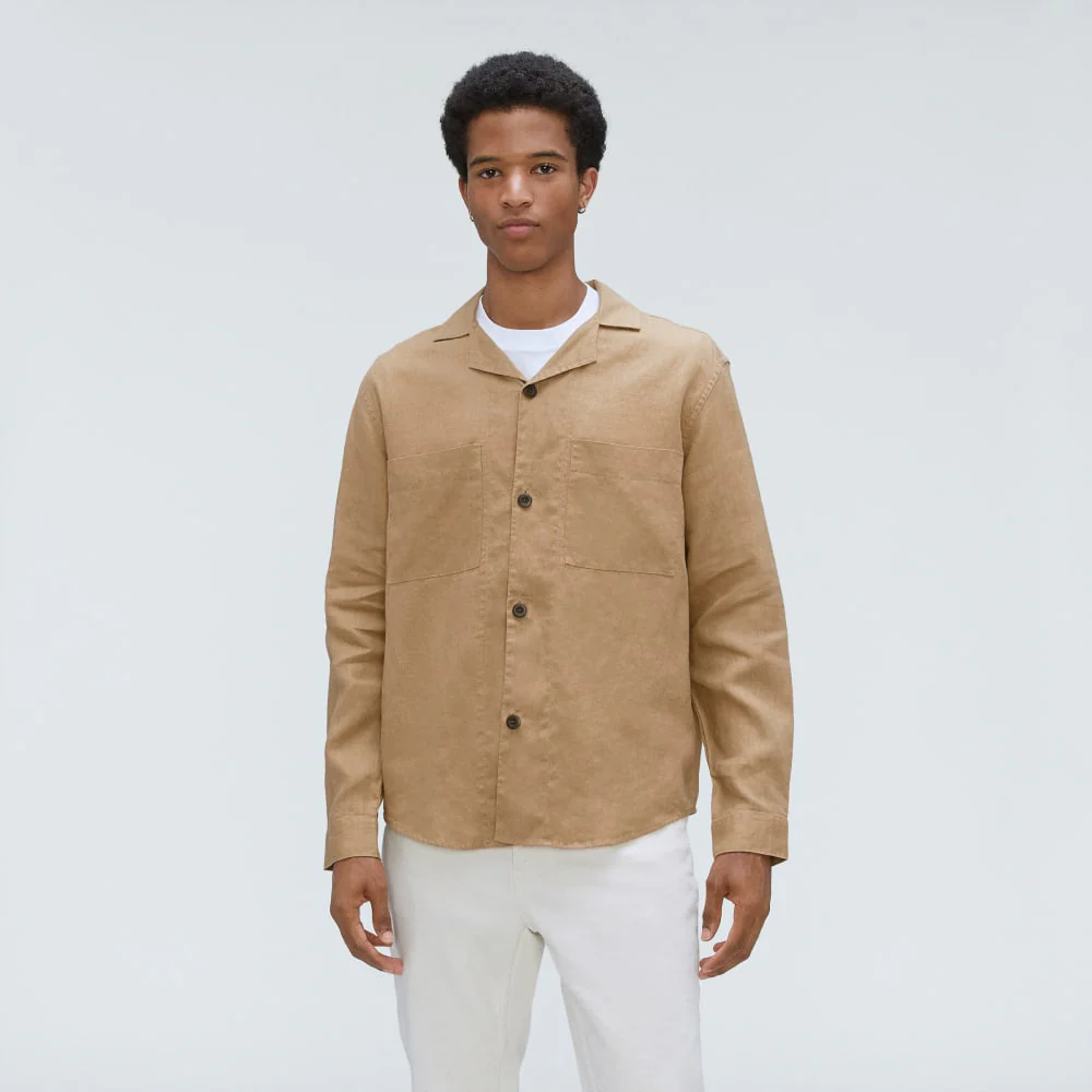 The Long Sleeve Linen Camp Shirt | Iced Coffee - Image 2