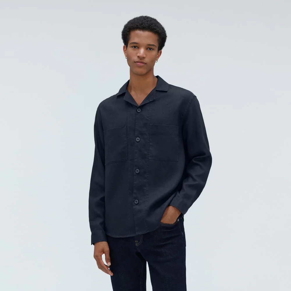 The Long Sleeve Linen Camp Shirt | Deep Navy - Image 2