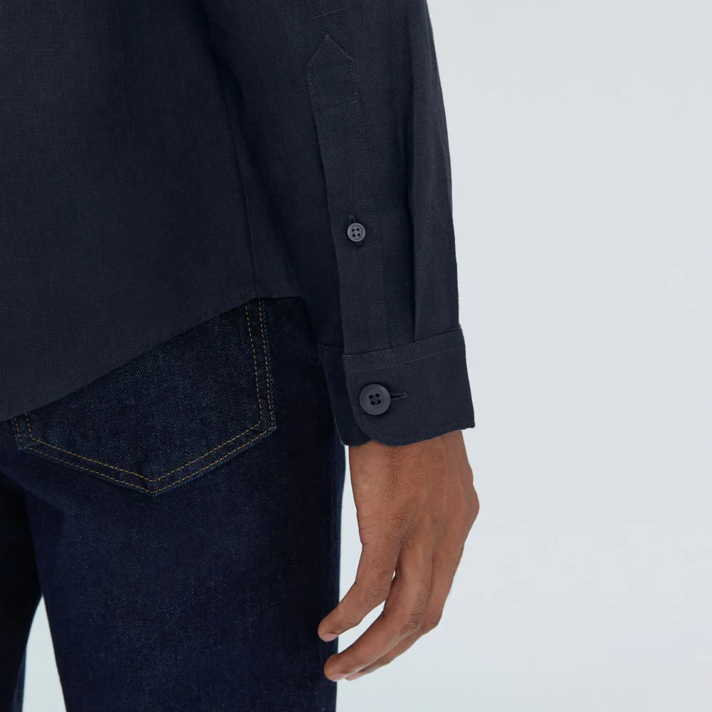 The Long Sleeve Linen Camp Shirt | Deep Navy - Image 6