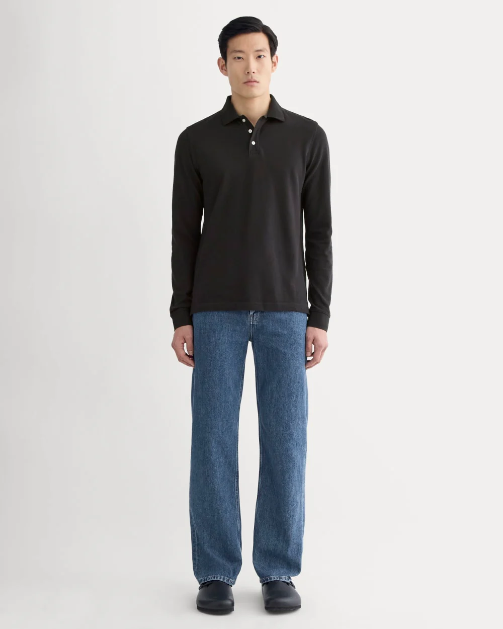 The Long-Sleeve Pique Polo | Black - Image 3
