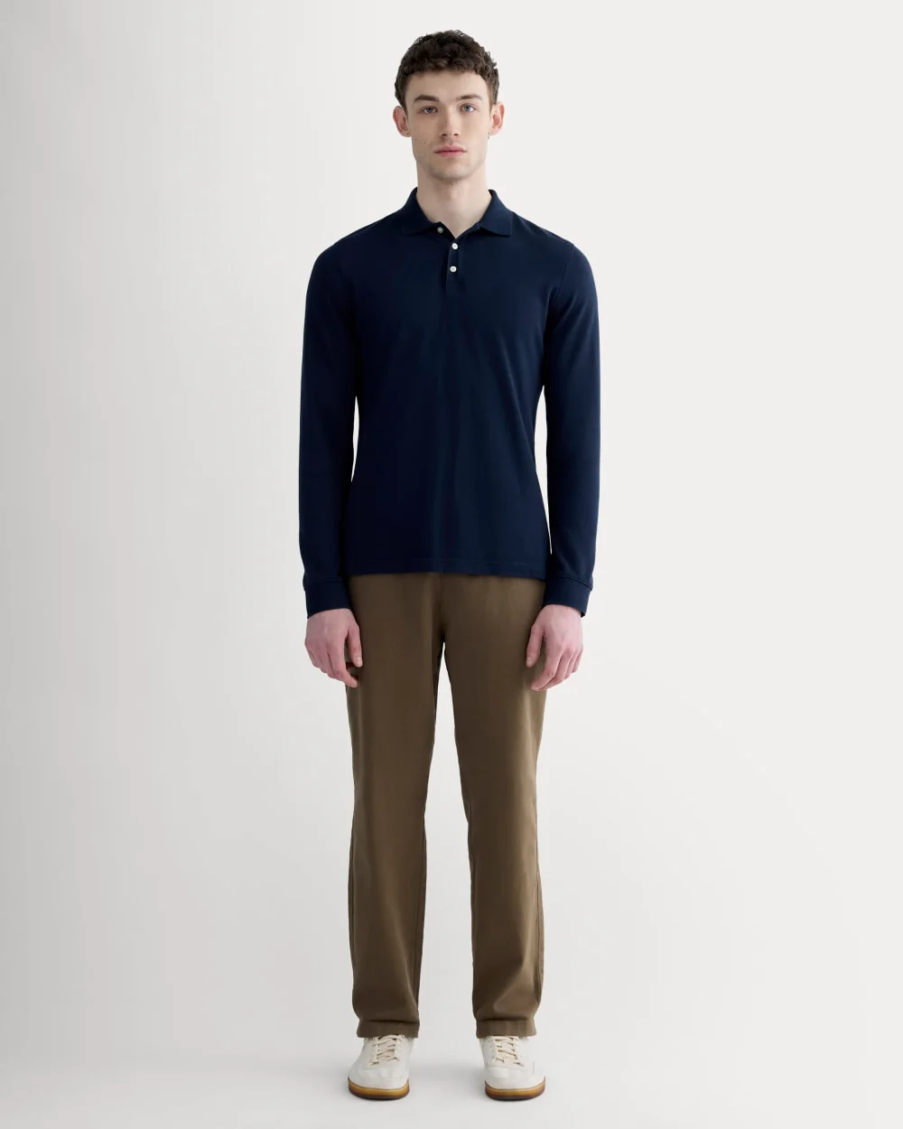 The Long-Sleeve Pique Polo | Deep Navy - Image 3