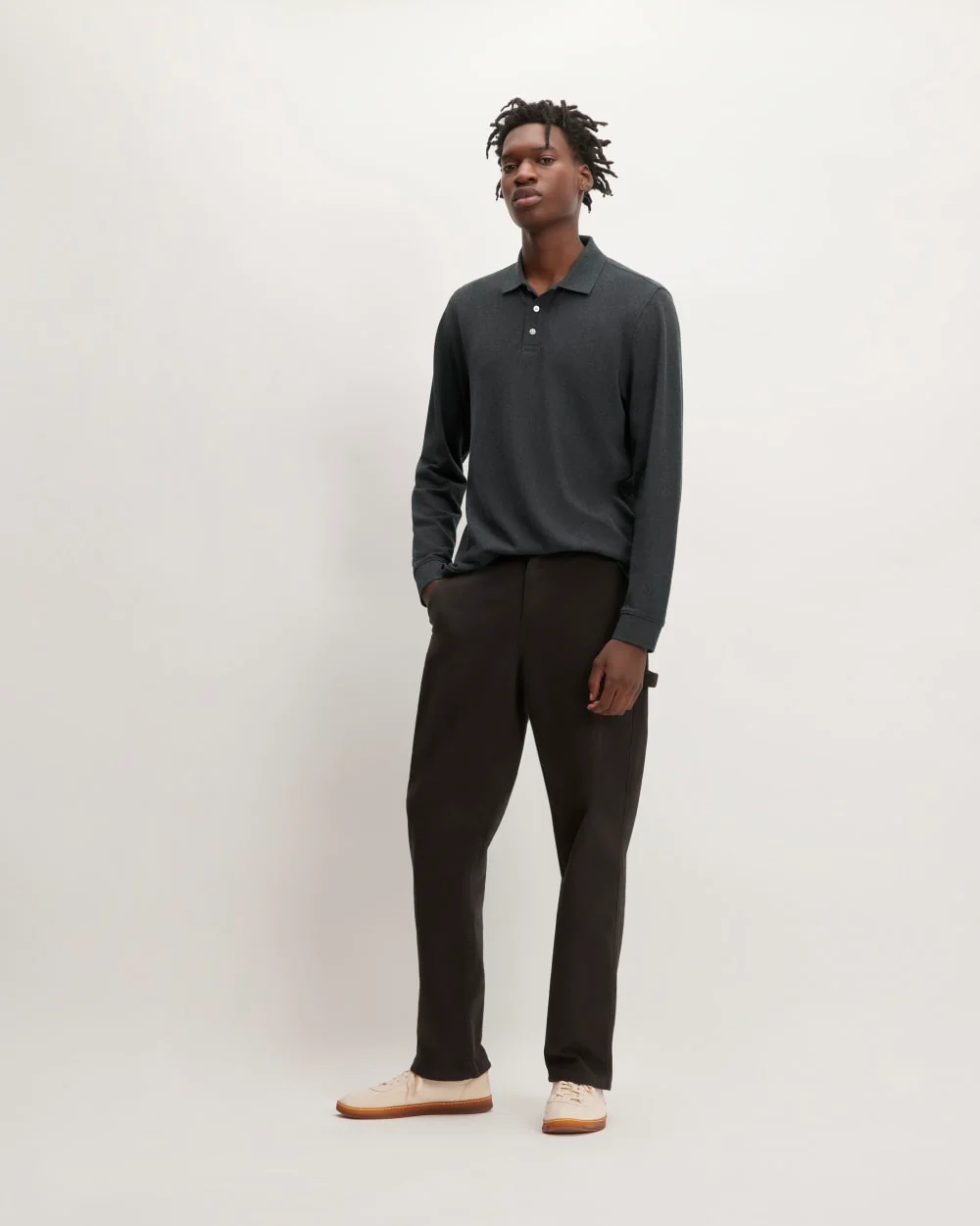 The Long-Sleeve Pique Polo | Heathered Graphite - Image 4