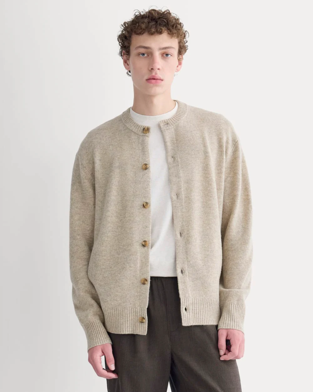 Luxe Merino Crew Cardigan | Heather Gravel