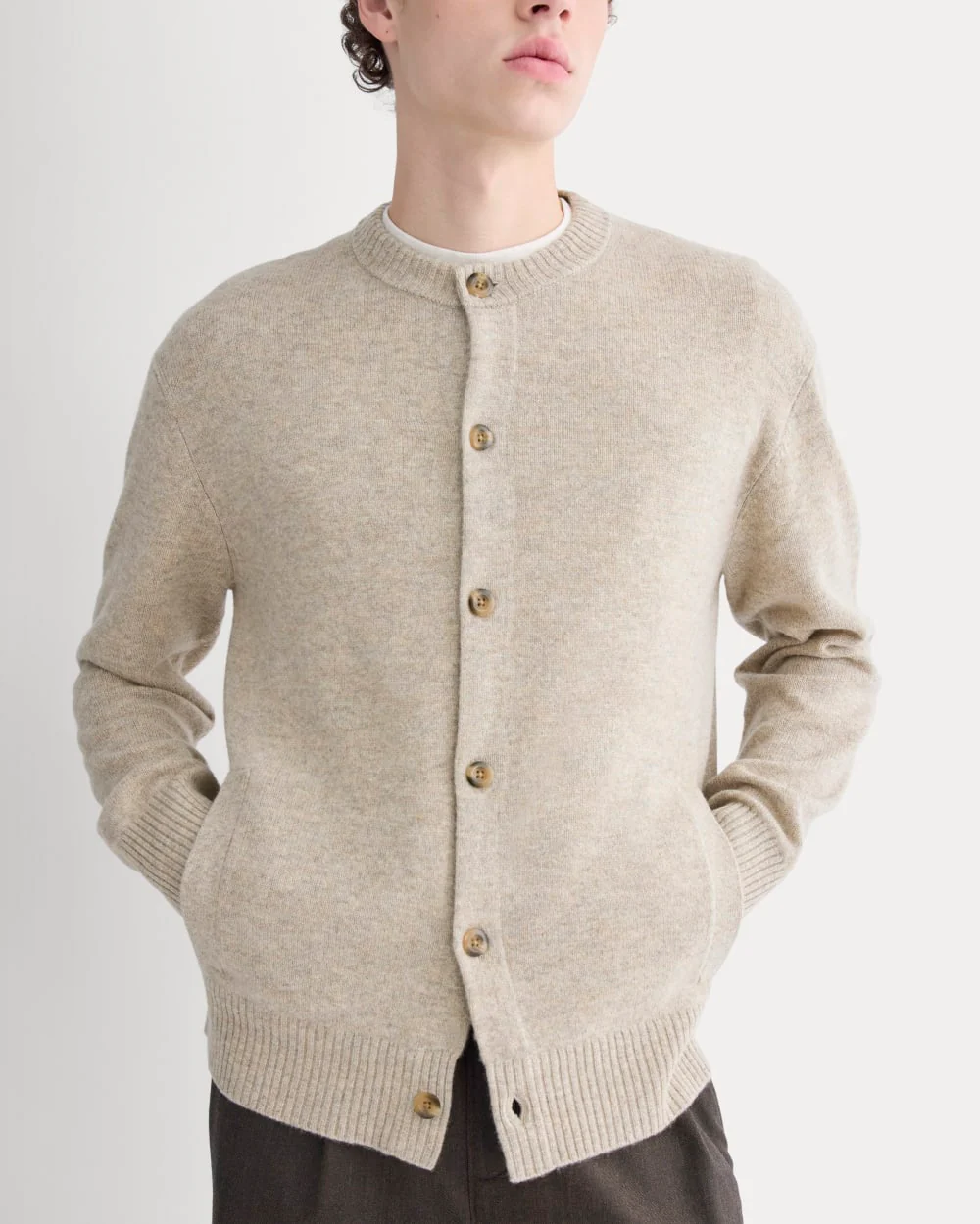 Luxe Merino Crew Cardigan | Heather Gravel - Image 3