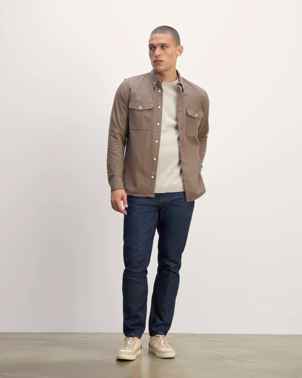 The Brushed Flannel Shirt | Taupe Melange - Image 3