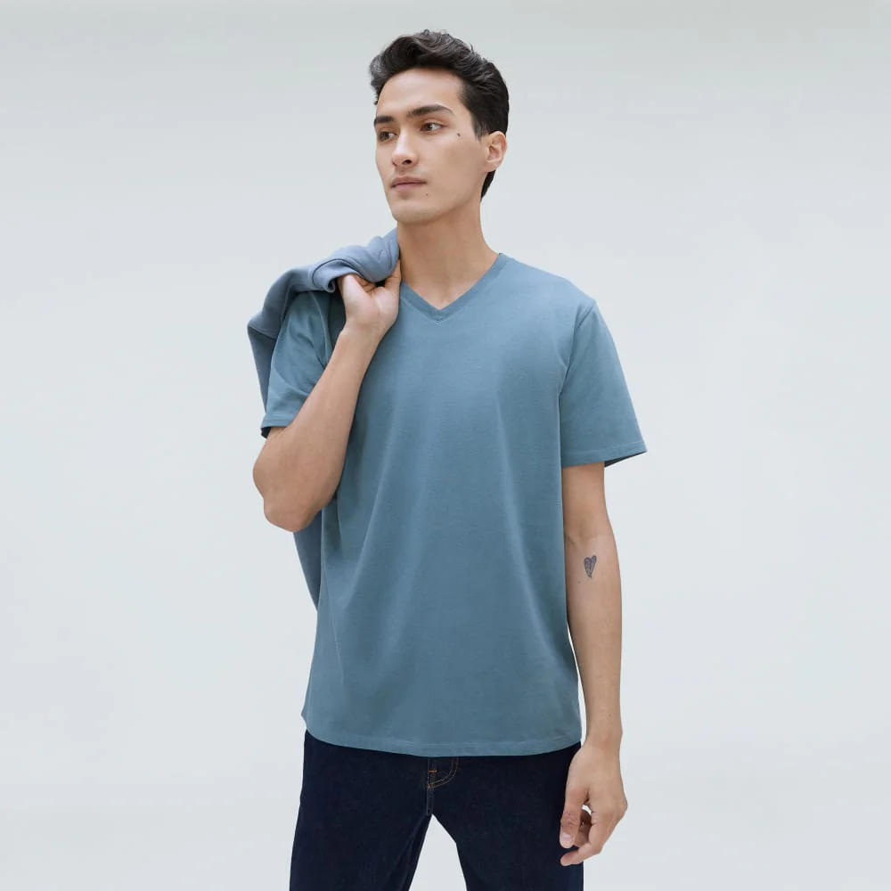 The Organic Cotton V-Neck Tee | Greyish Blue - Image 5