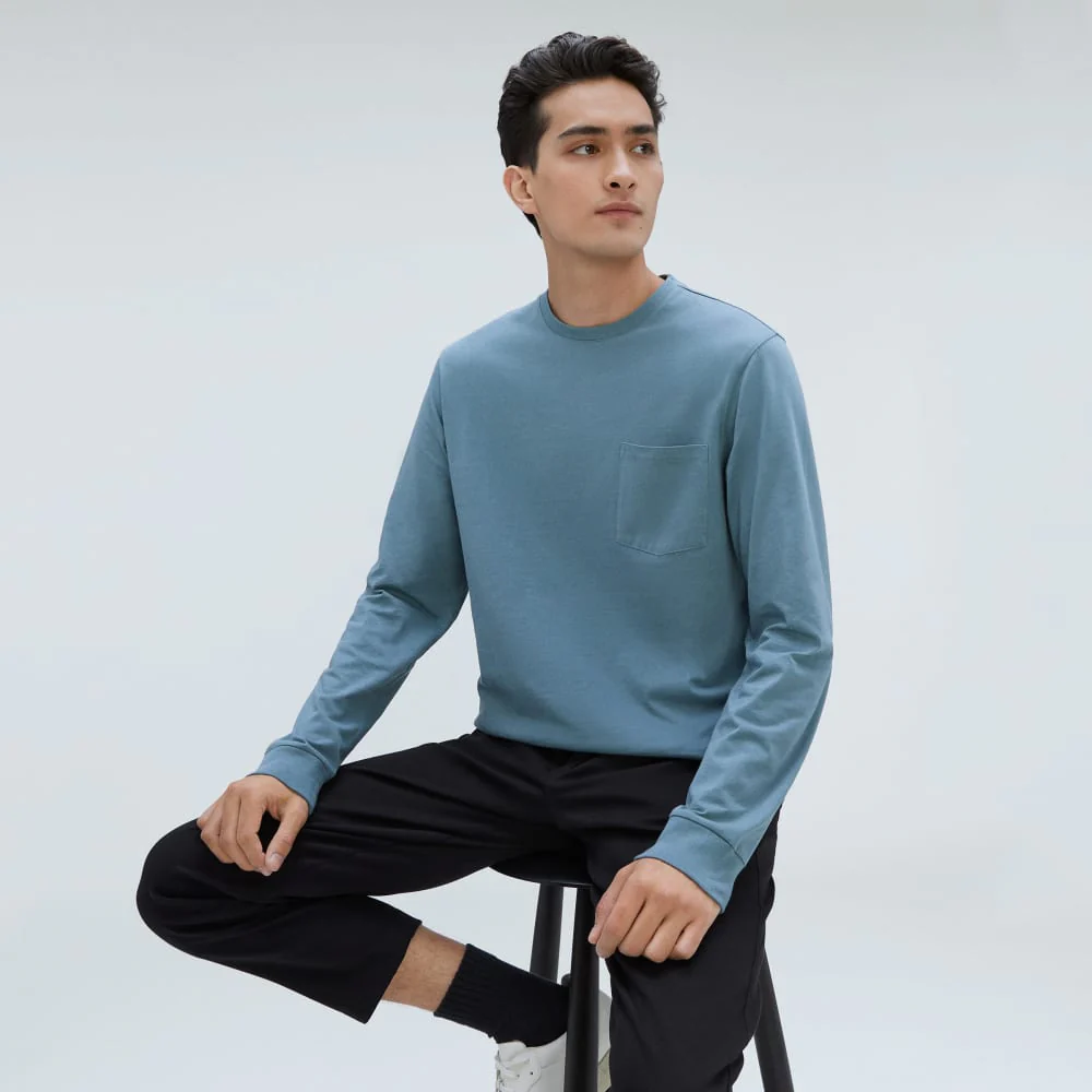 The Organic Cotton Long-Sleeve Pocket Tee | Greyish Blue - Image 5