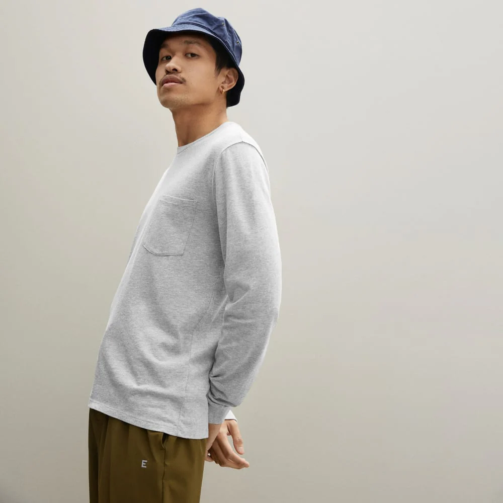 The Organic Cotton Long-Sleeve Pocket Tee |  Heathered Grey - Image 2