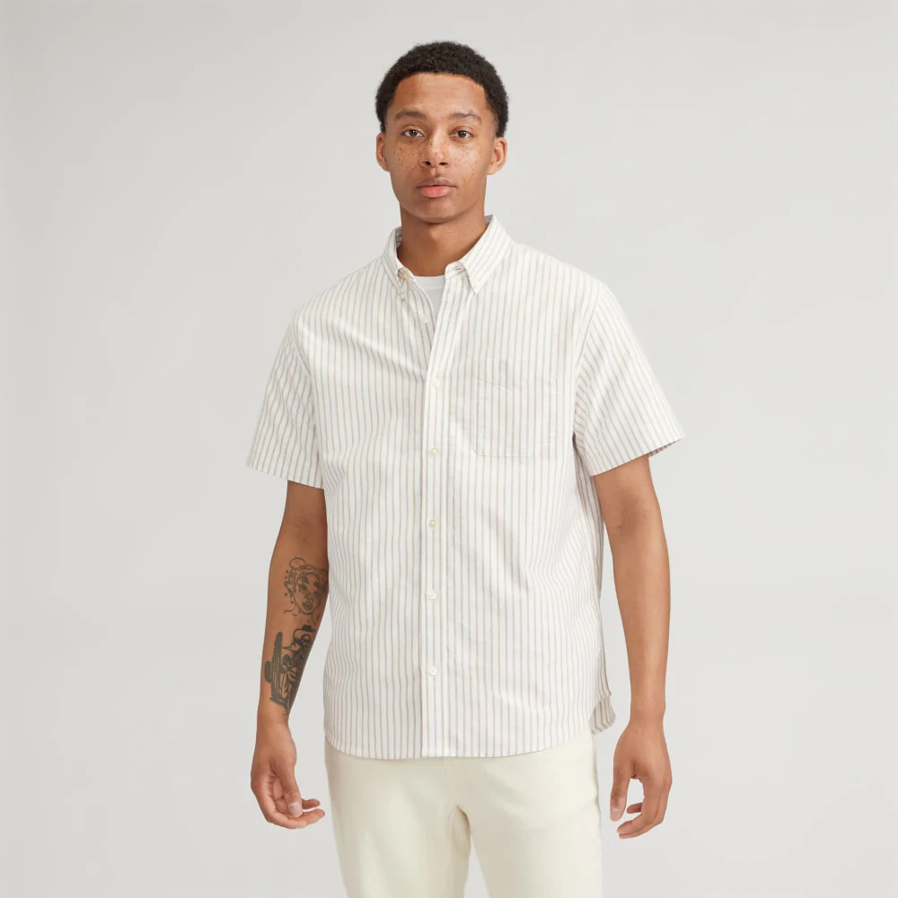 The Organic Short Sleeve Oxford Shirt | Sahara / Off-White