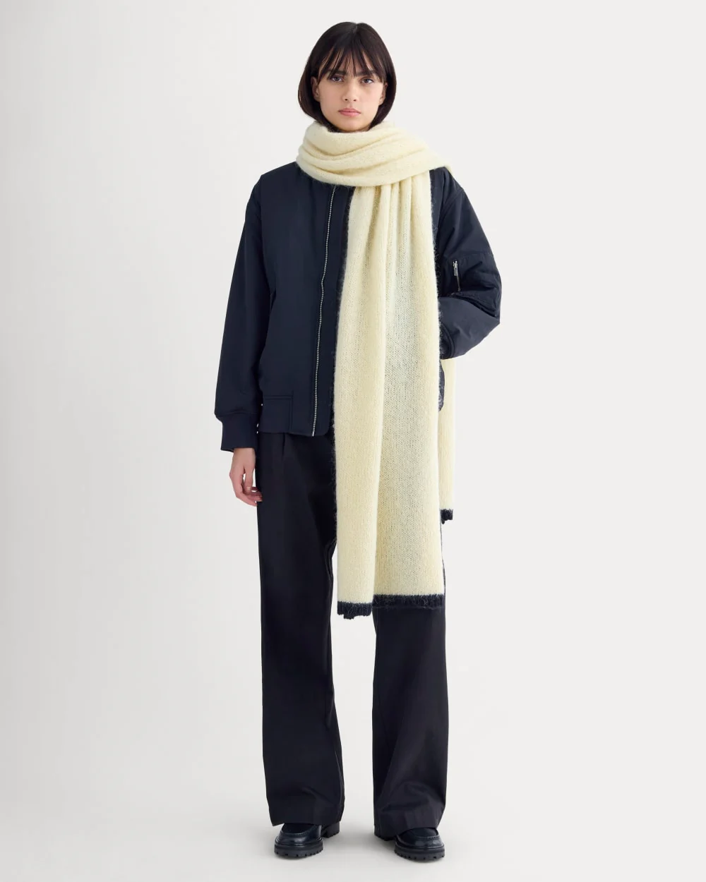 Plush Alpaca Scarf | Bone/ Black - Image 4