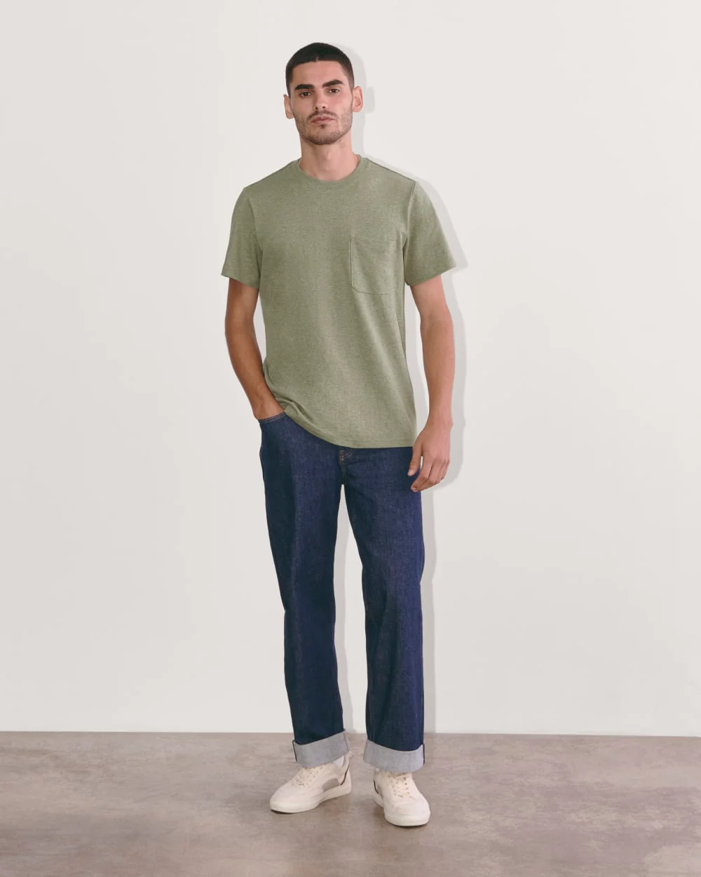 The Premium-Weight Pocket Tee | Uniform | Heather Sage Green - Image 3