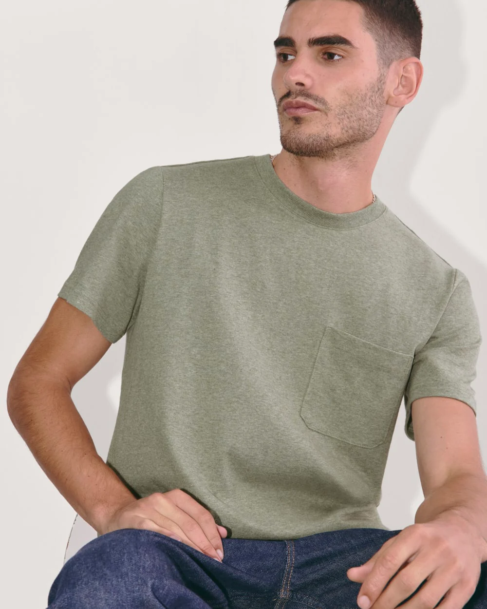 The Premium-Weight Pocket Tee | Uniform | Heather Sage Green - Image 5