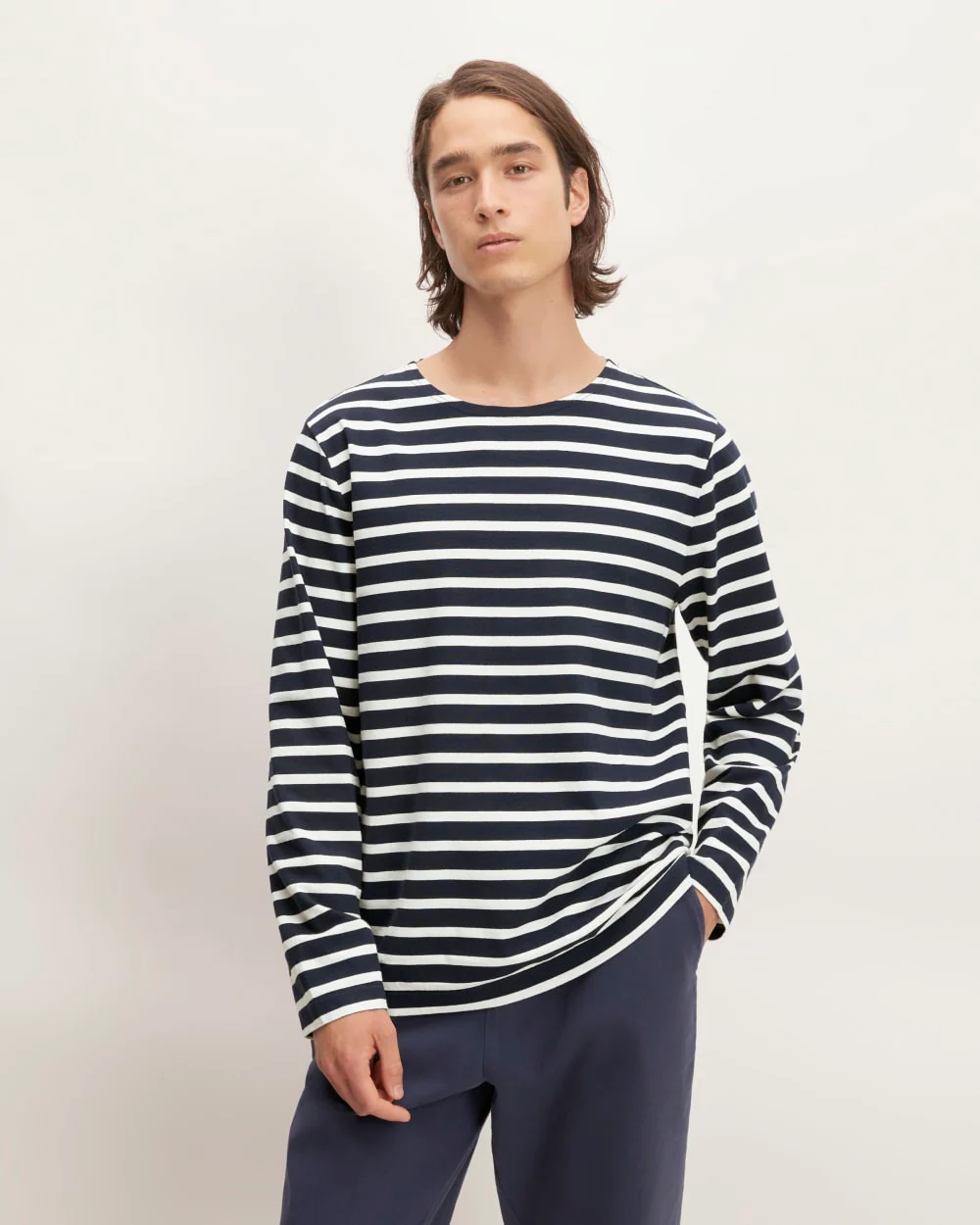 The Premium-Weight Long-Sleeve Mariner Tee | Navy / Bone