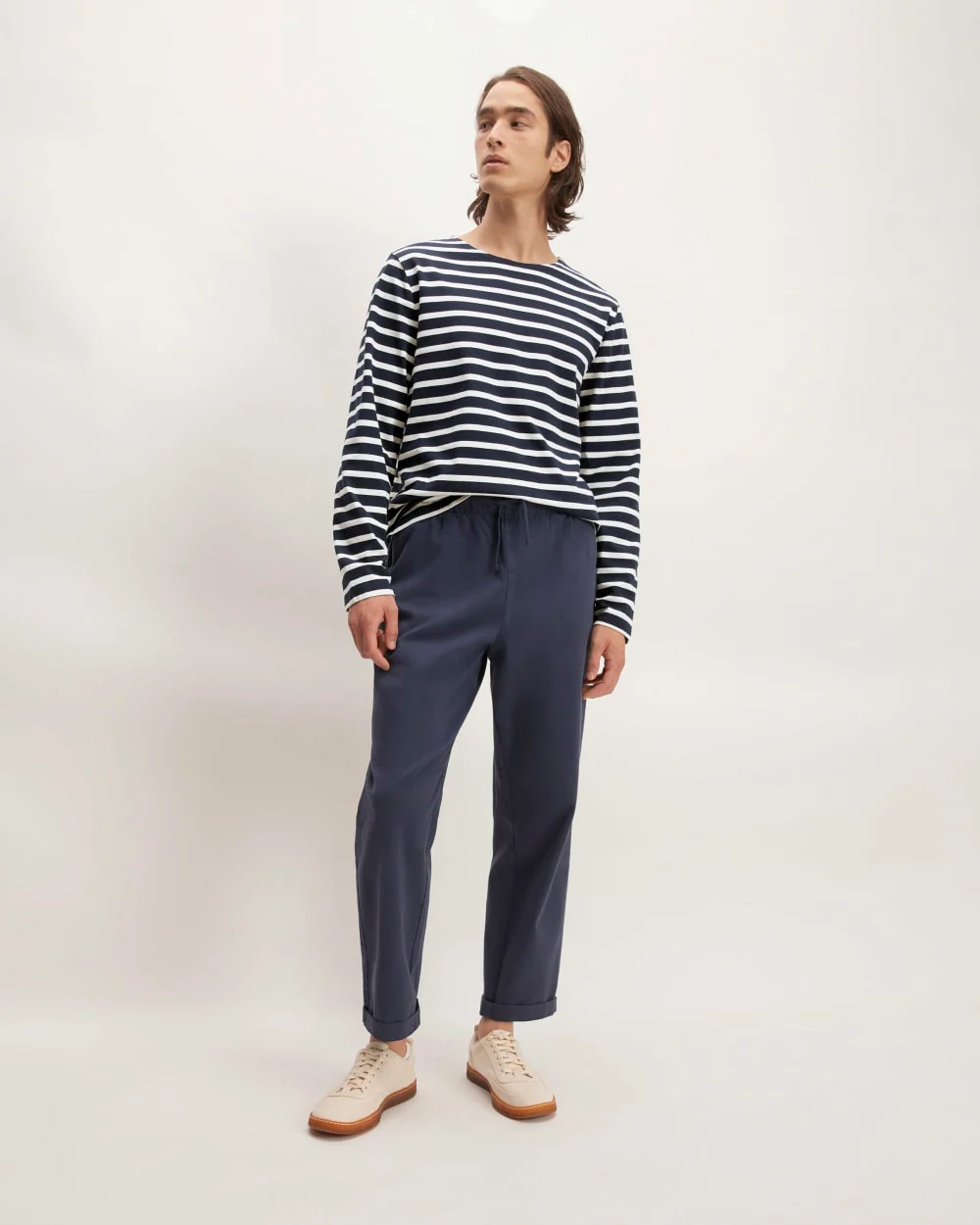 The Premium-Weight Long-Sleeve Mariner Tee | Navy / Bone - Image 3