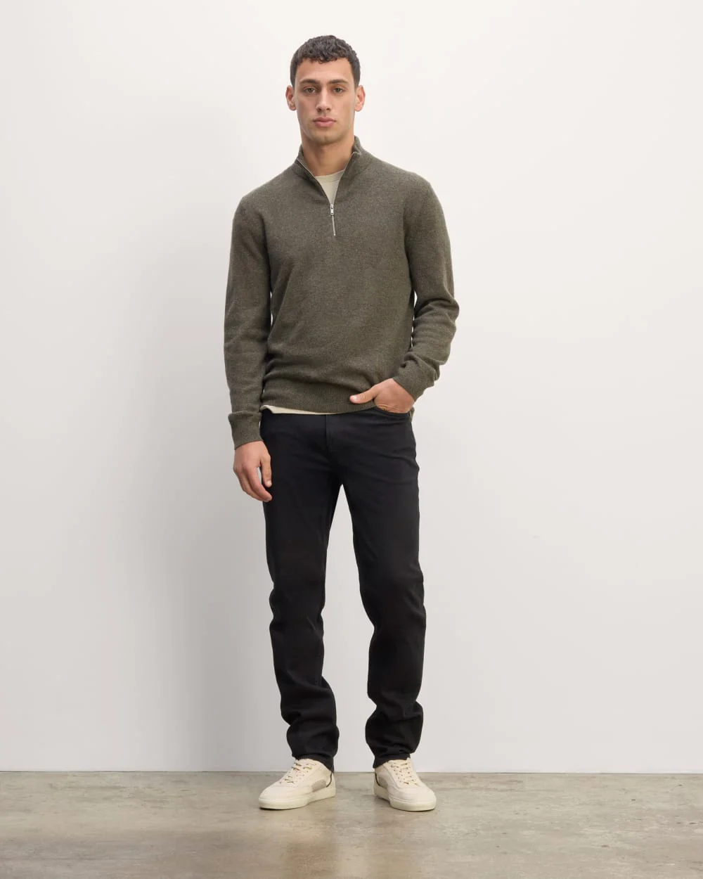 The Quarter-Zip in Cashmere | Heathered Army Green - Image 3