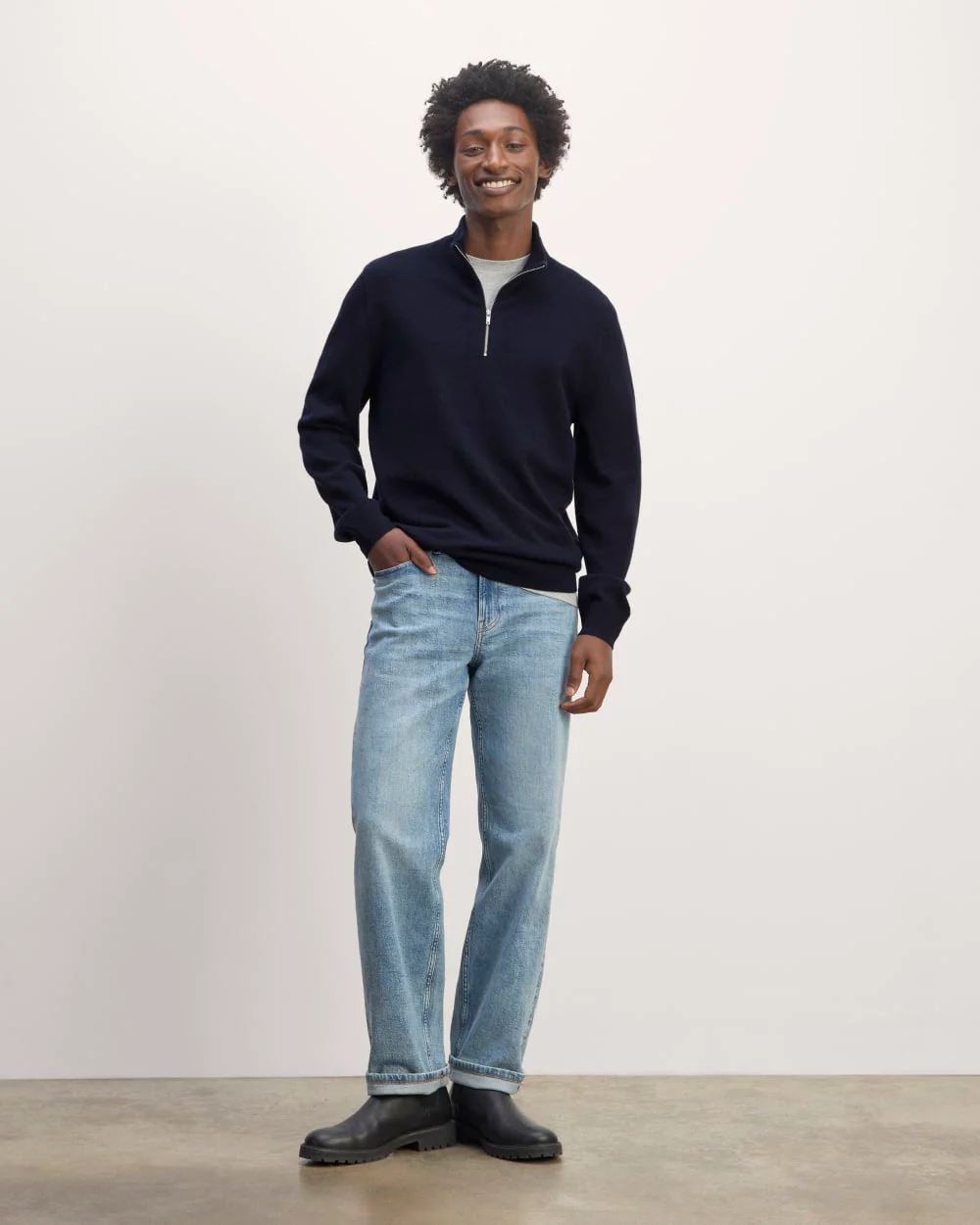 The Quarter-Zip in Cashmere |  Navy - Image 3