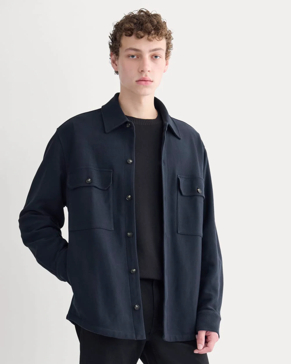 Relaxed Knit Utility Shirt | Navy