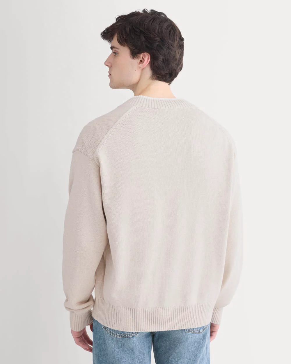 Relaxed V-Neck Sweater in Everyday Cotton | Heathered Oat - Image 5