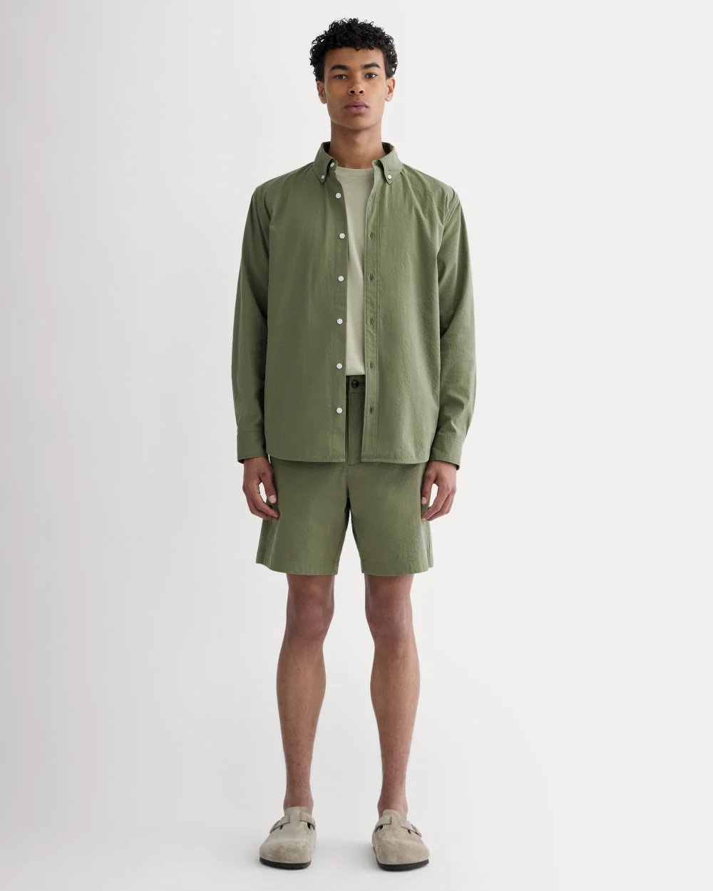 The Seersucker Long-Sleeve Shirt | Lichen Green - Image 3