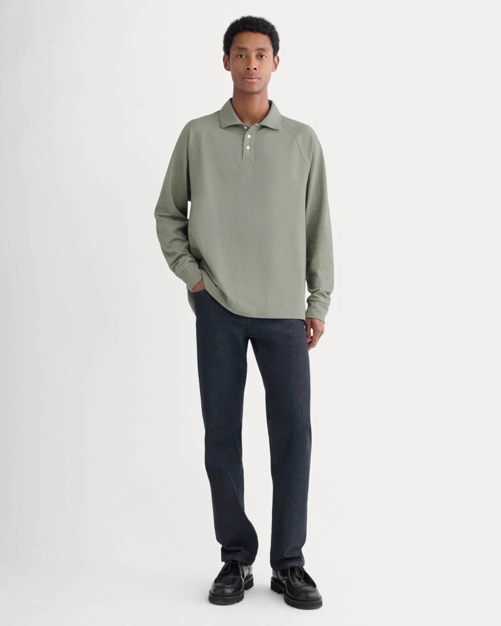 Startup Raglan Polo | Chambray Deep Lichen Green - Image 3