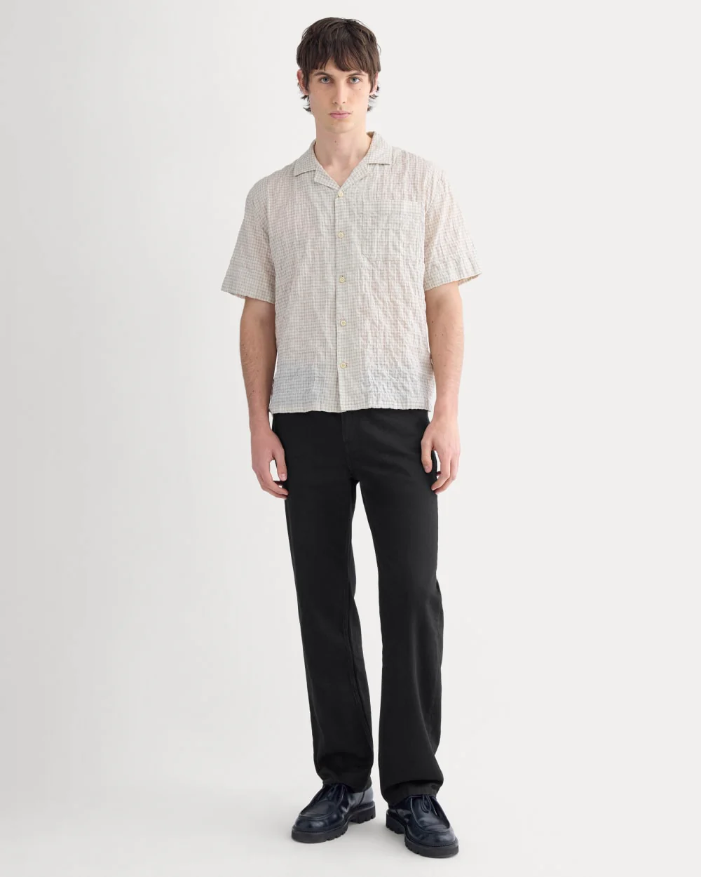 Textured Voile Resort Shirt | Natural Plaid - Image 3