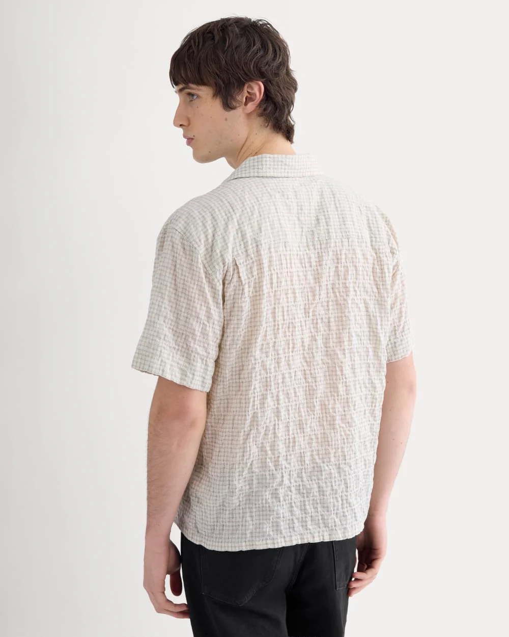 Textured Voile Resort Shirt | Natural Plaid - Image 5