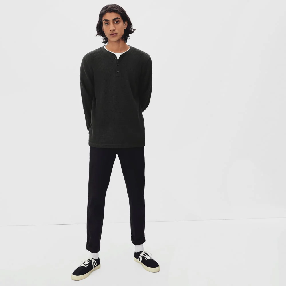 The Waffle Long-Sleeve Henley Tee | Black - Image 5