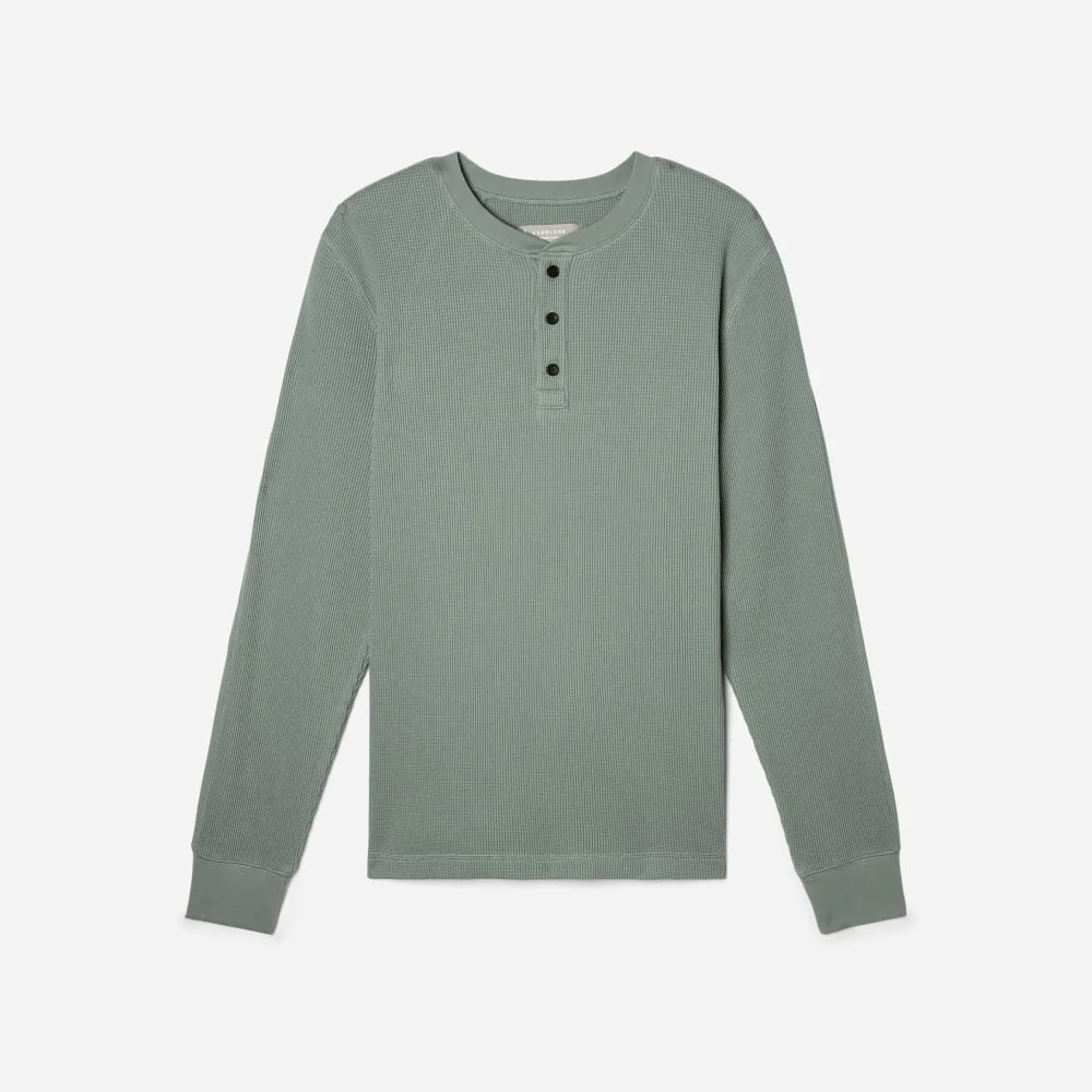 The Waffle Long-Sleeve Henley Tee | Lily Pad - Image 2