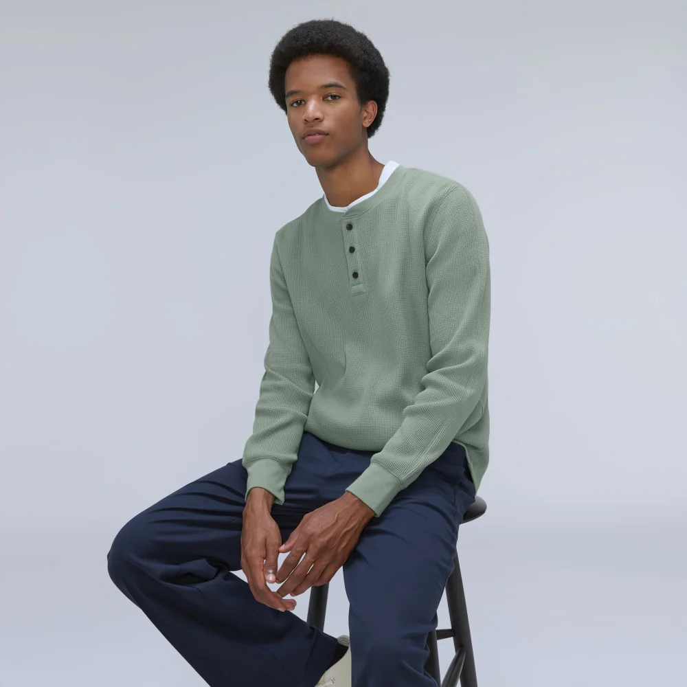 The Waffle Long-Sleeve Henley Tee | Lily Pad - Image 5