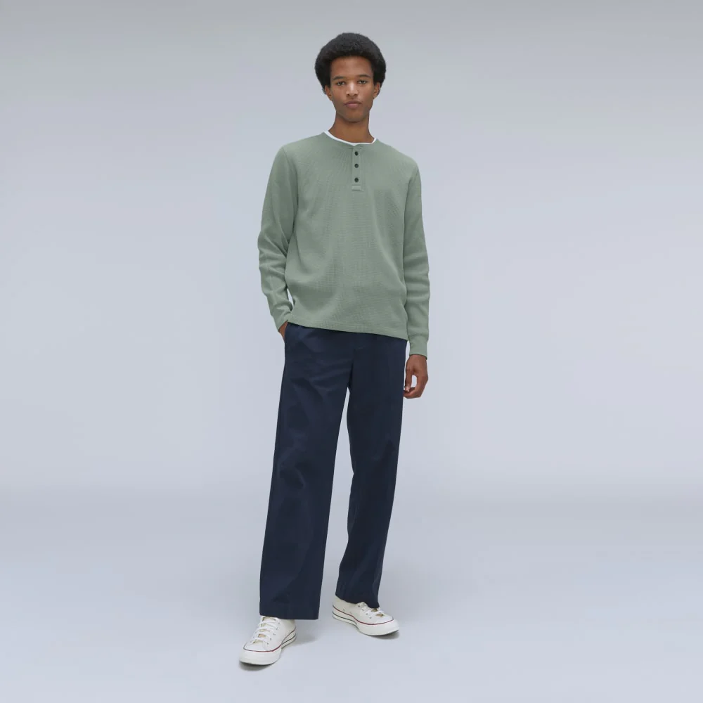 The Waffle Long-Sleeve Henley Tee | Lily Pad - Image 6