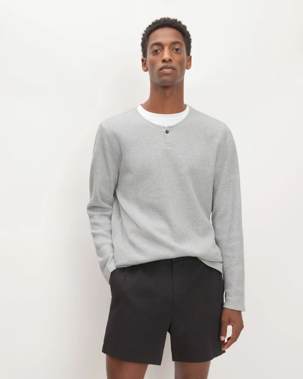 The Waffle Long-Sleeve Henley | Light Grey Donegal