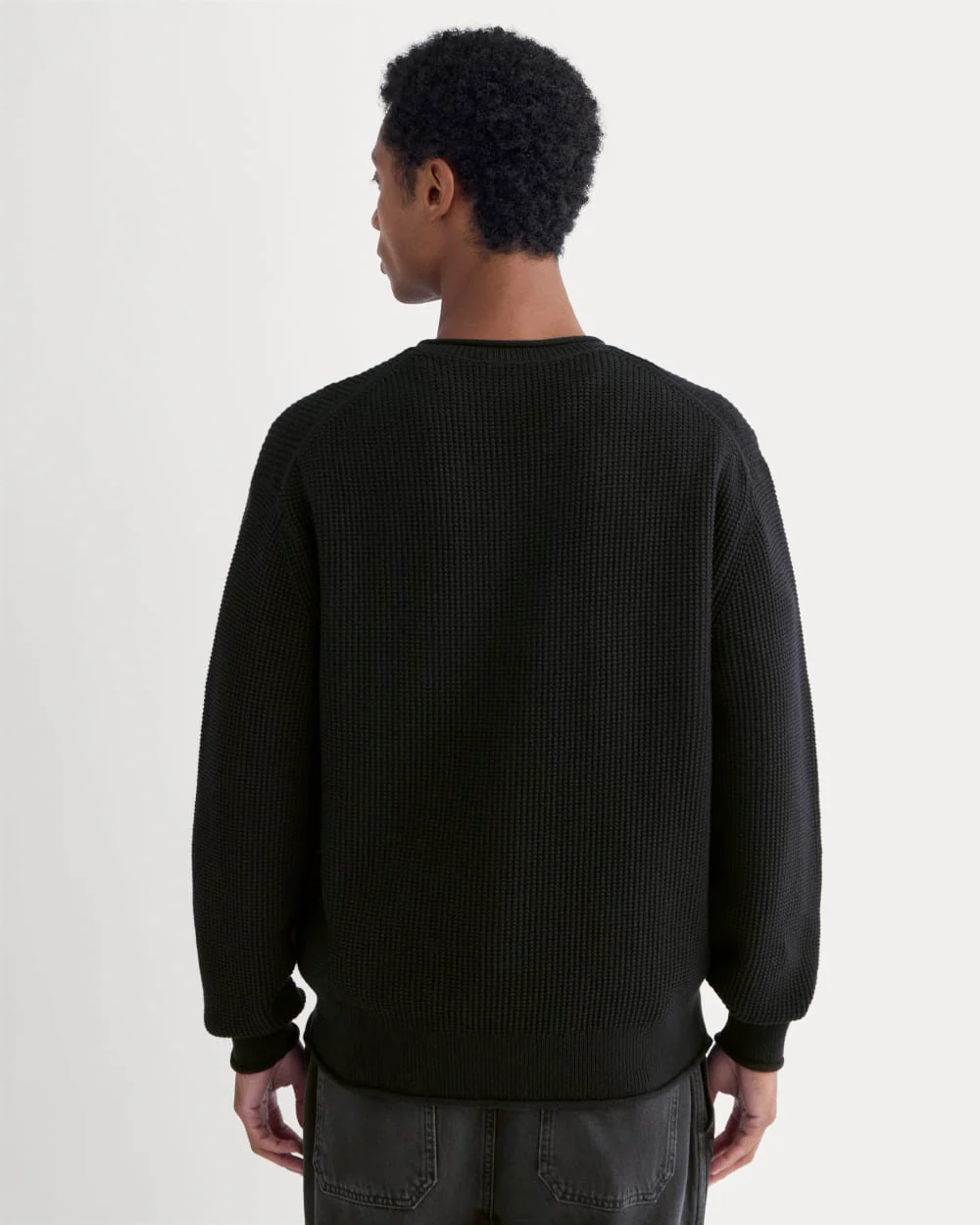 Waffle Rollneck Crew in Everyday Cotton | Black - Image 5